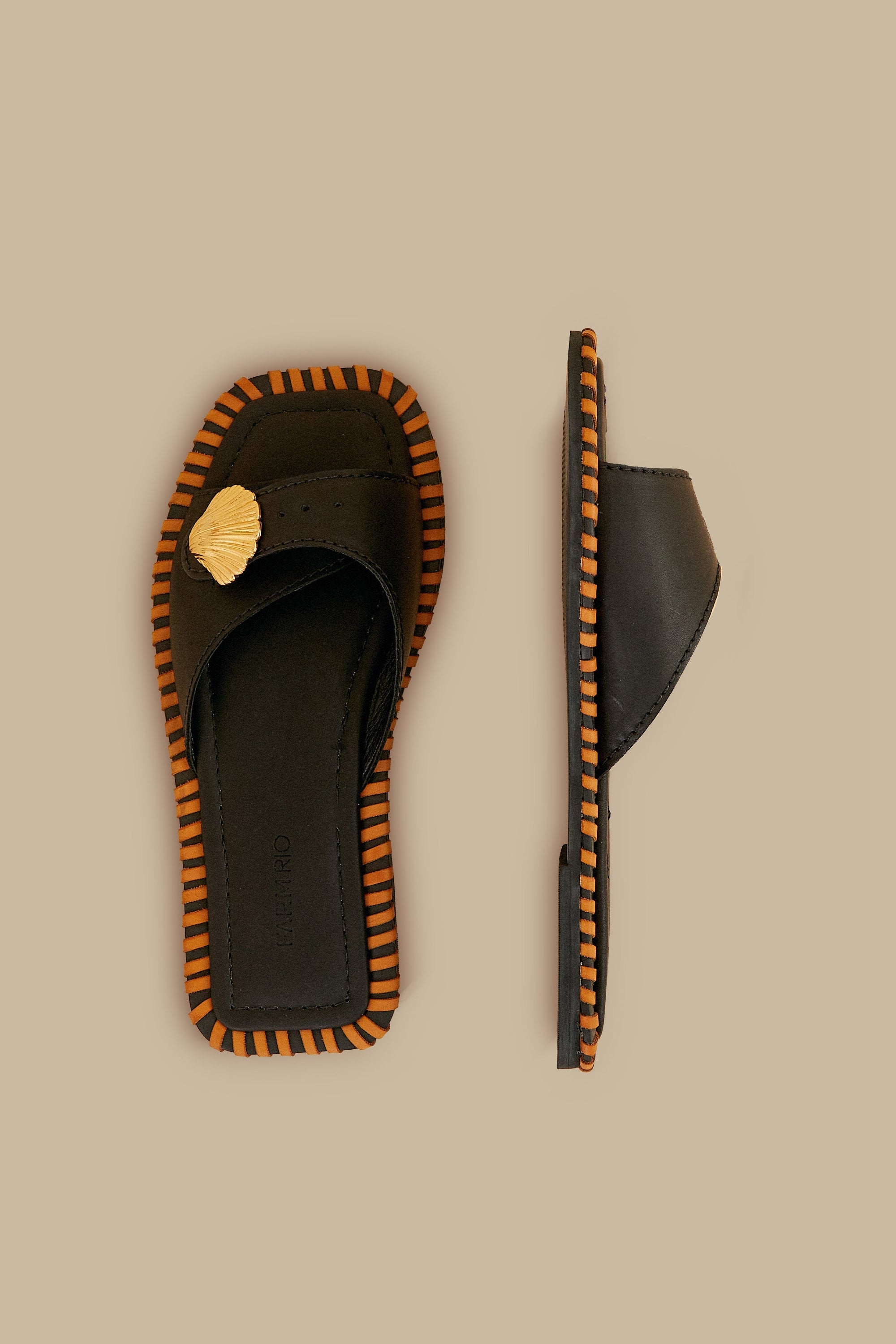 Mules plates Coquillage - Noir