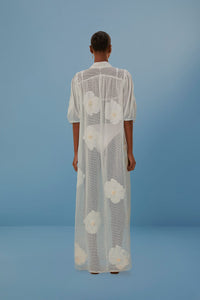 Robe de plage ajourée et fleurie en coton - Blanc