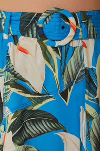 Jupe midi asymétrique Jardin anthurium en coton - Bleu