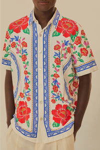 Chemise unisexe Flowers Beach en lin - Rouge