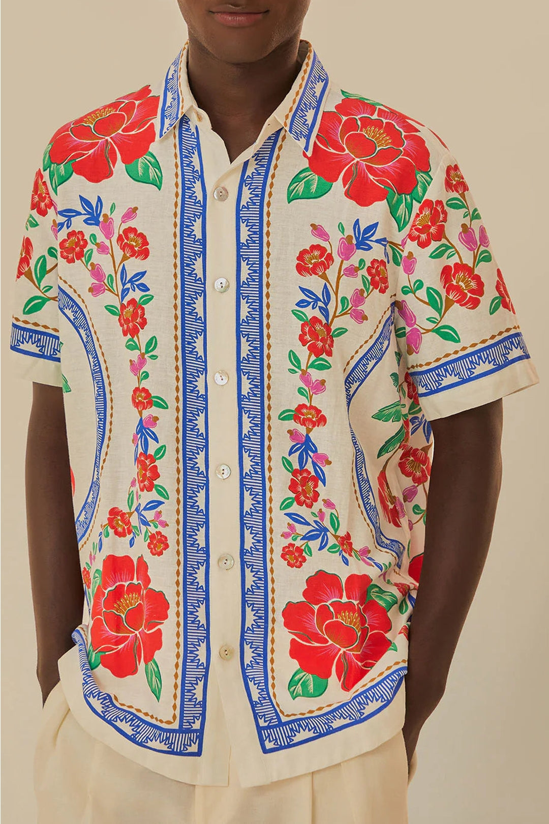 Chemise unisexe Flowers Beach en lin - Rouge