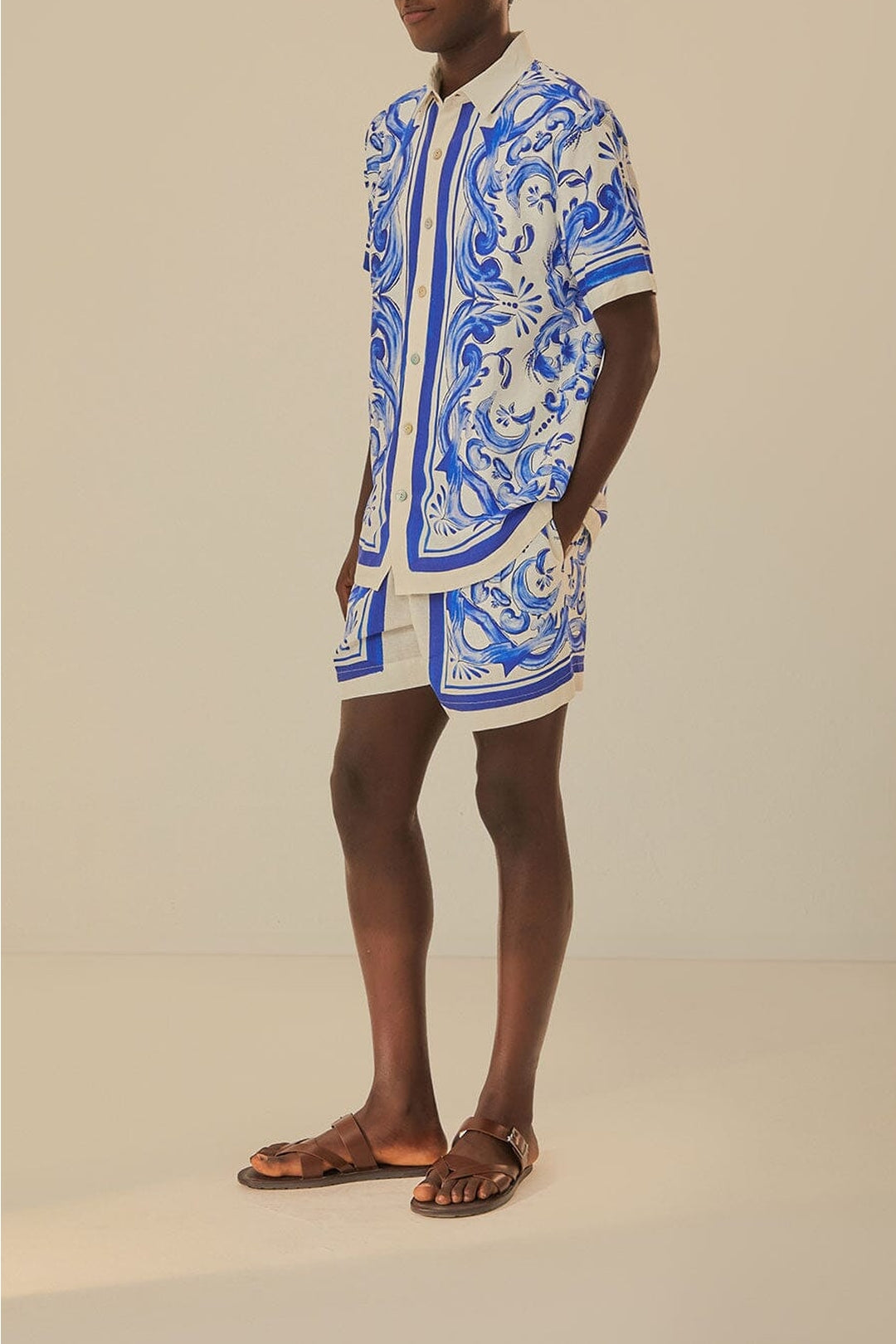 Chemise unisexe Jardin à carreaux en lin - Bleu