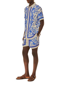 Chemise unisexe Jardin à carreaux en lin - Bleu