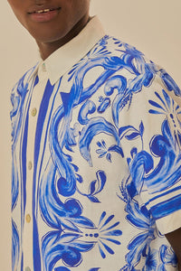Chemise unisexe Jardin à carreaux en lin - Bleu