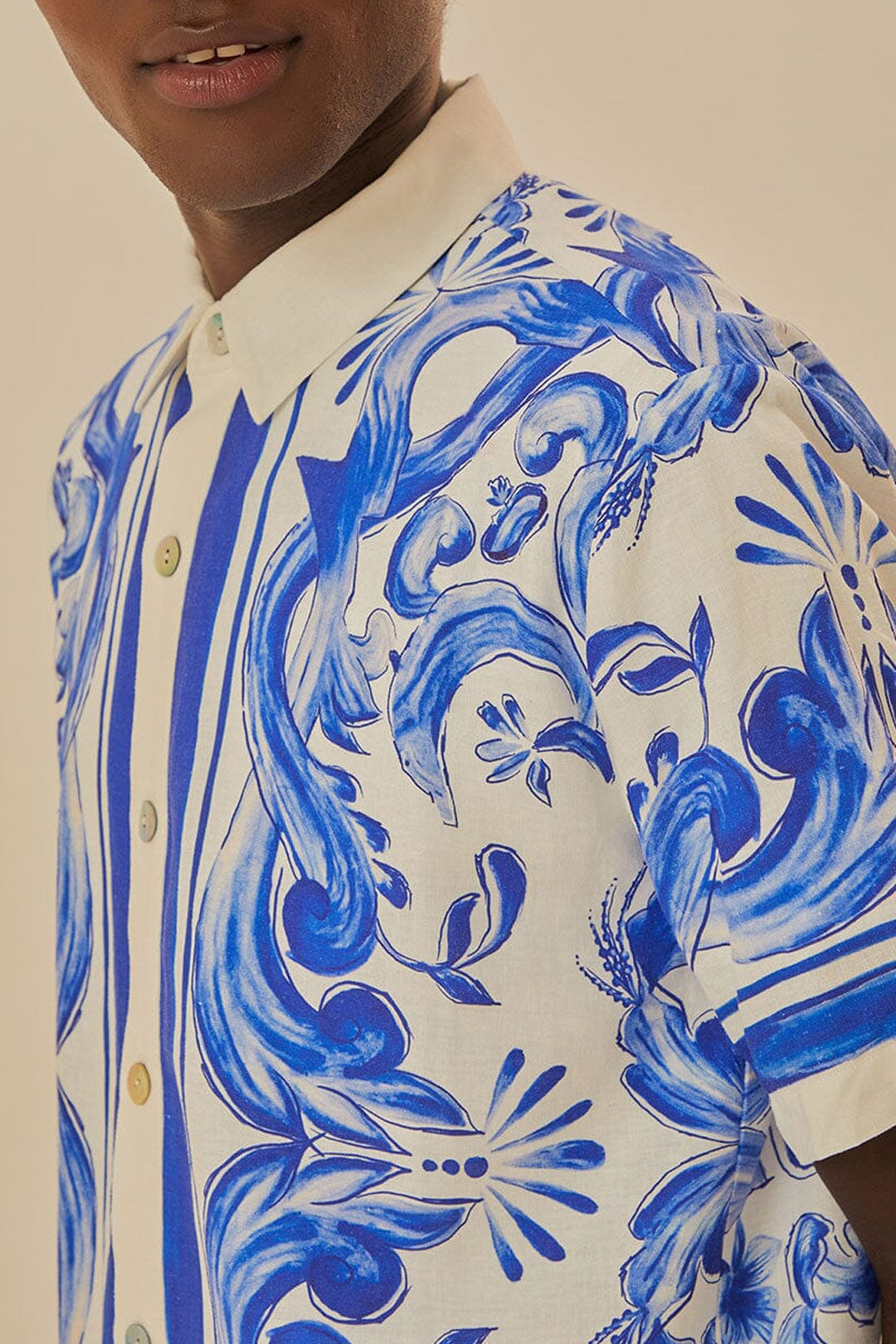 Chemise unisexe Jardin à carreaux en lin - Bleu