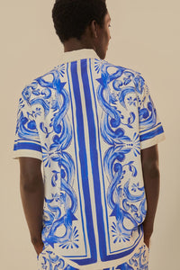Chemise unisexe Jardin à carreaux en lin - Bleu