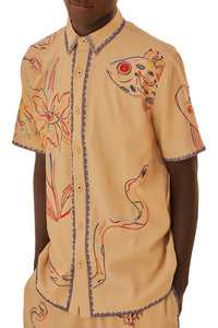 Chemise unisexe brodée en lin - Beige