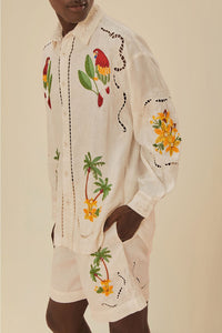 Short Tropical Destination brodé en lin - Blanc