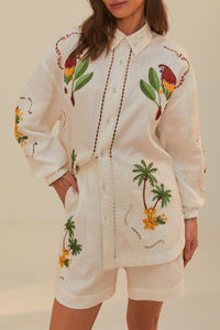 Short Tropical Destination brodé en lin - Blanc