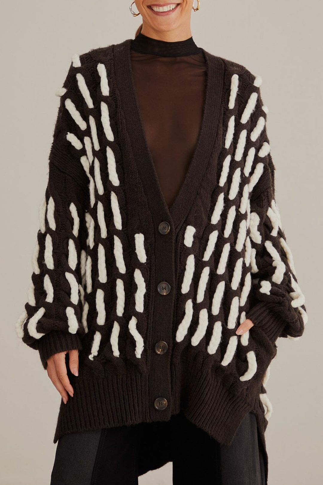 Cardigan texturée en maille - Noir