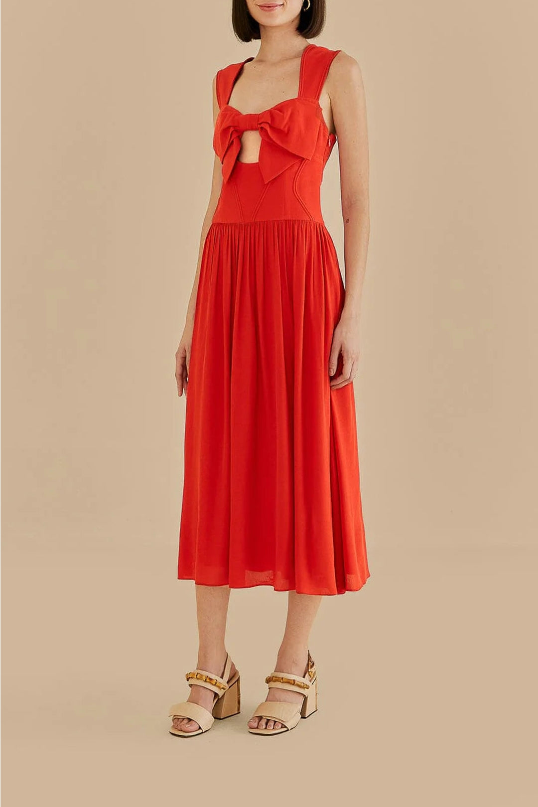 Robe midi sans manches à nœud - Rouge