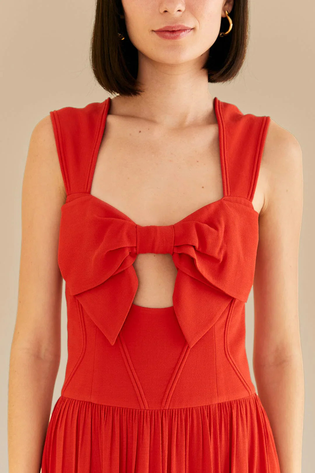 Robe midi sans manches à nœud - Rouge