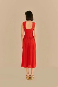 Robe midi sans manches à nœud - Rouge