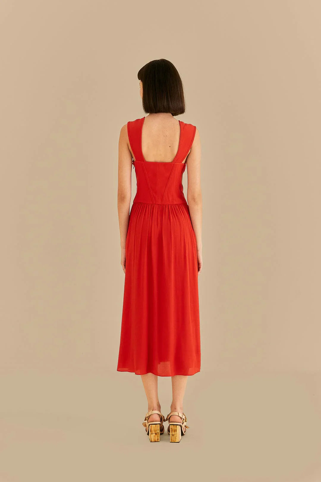 Robe midi sans manches à nœud - Rouge