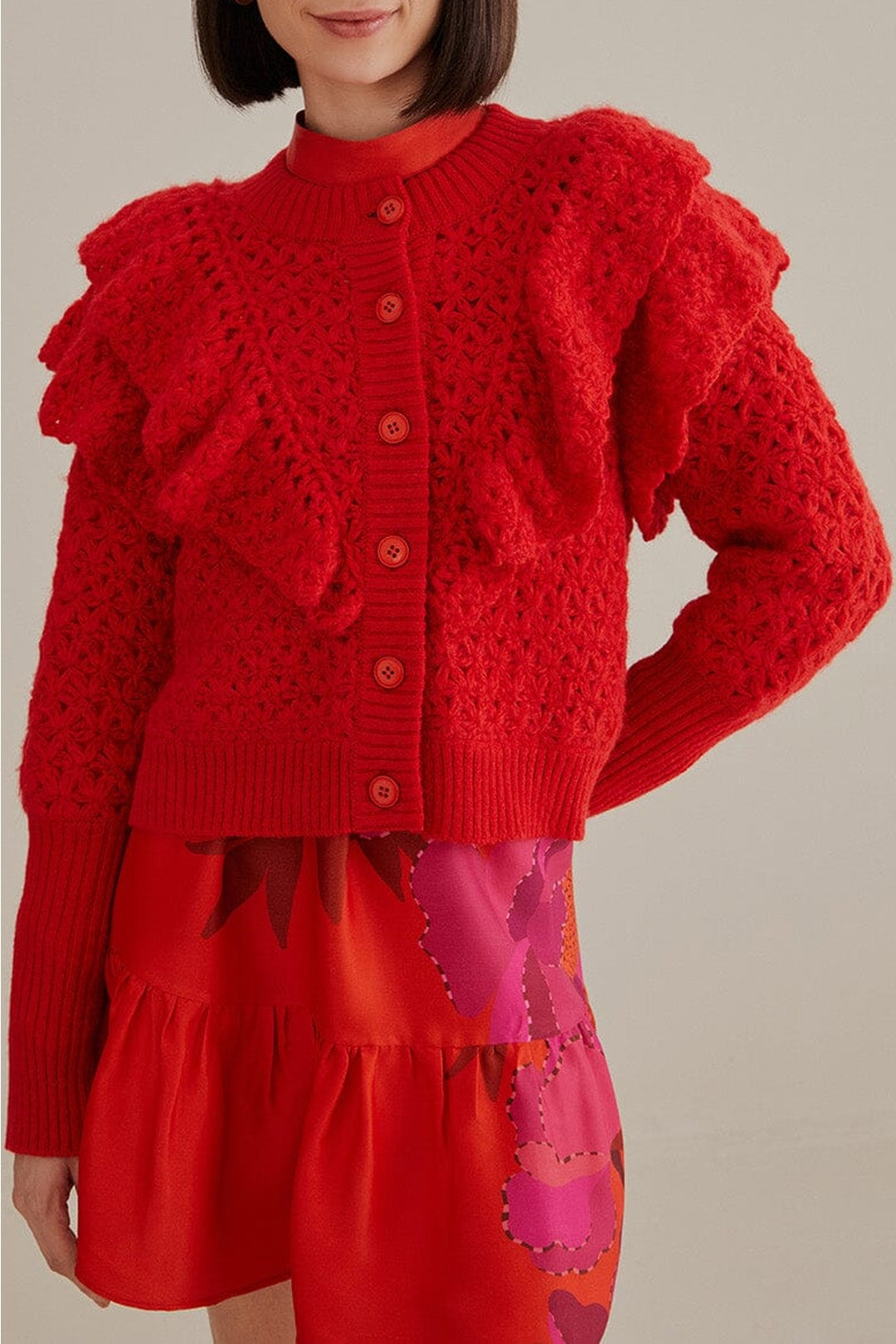 Cardigan texturée en maille - Rouge