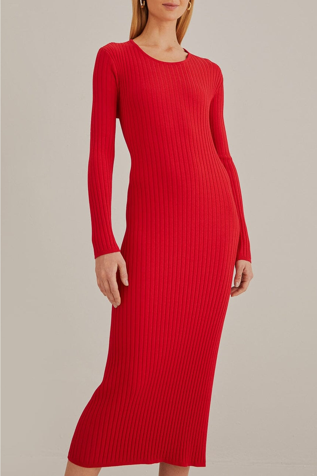 Robe midi en maille - Rouge