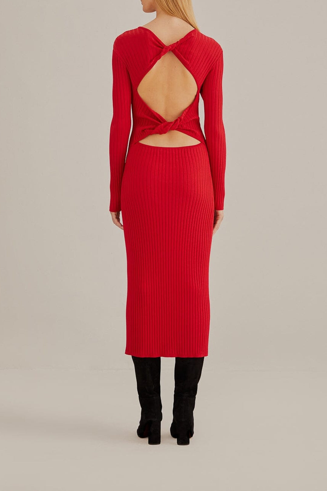 Robe midi en maille - Rouge