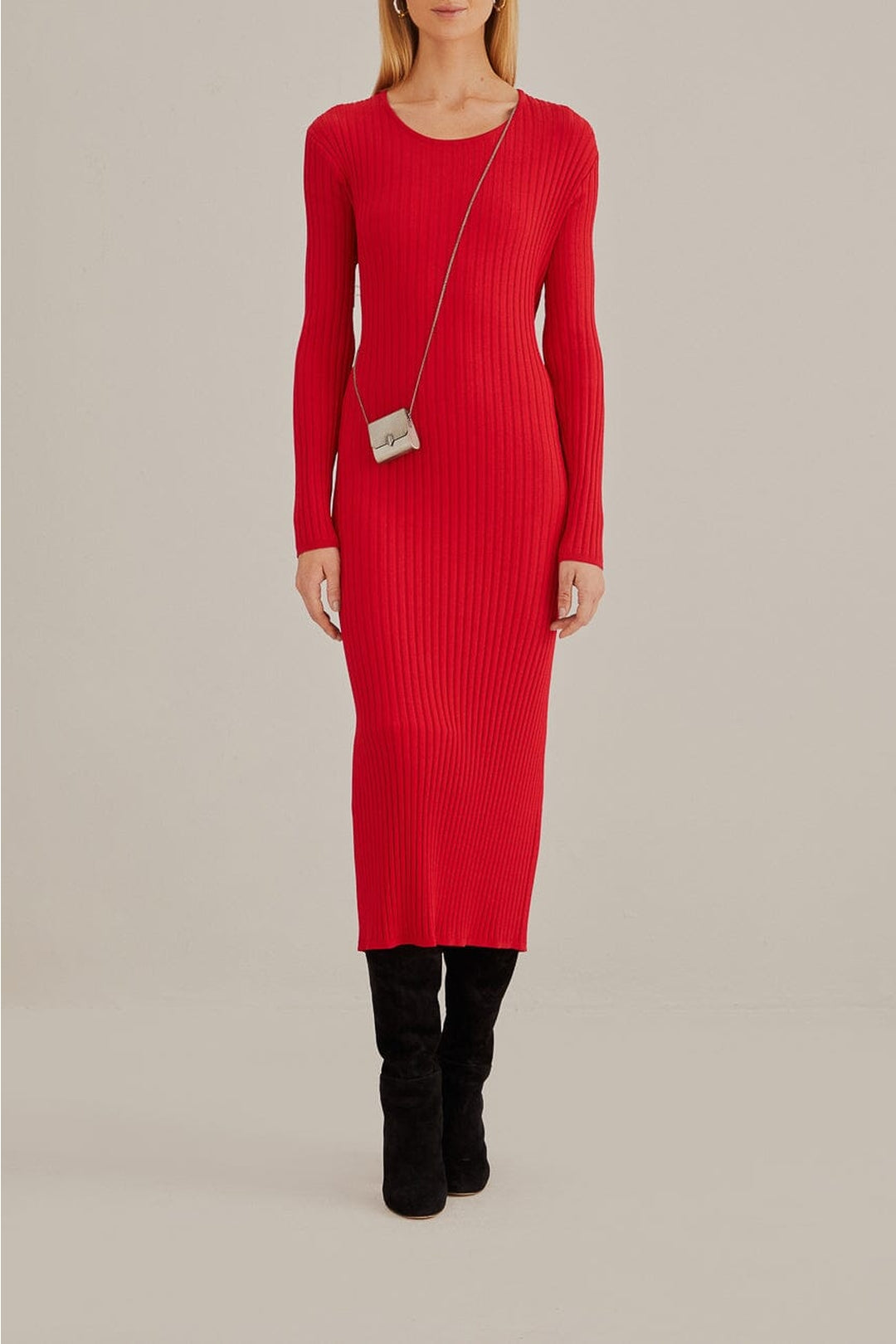Robe midi en maille - Rouge