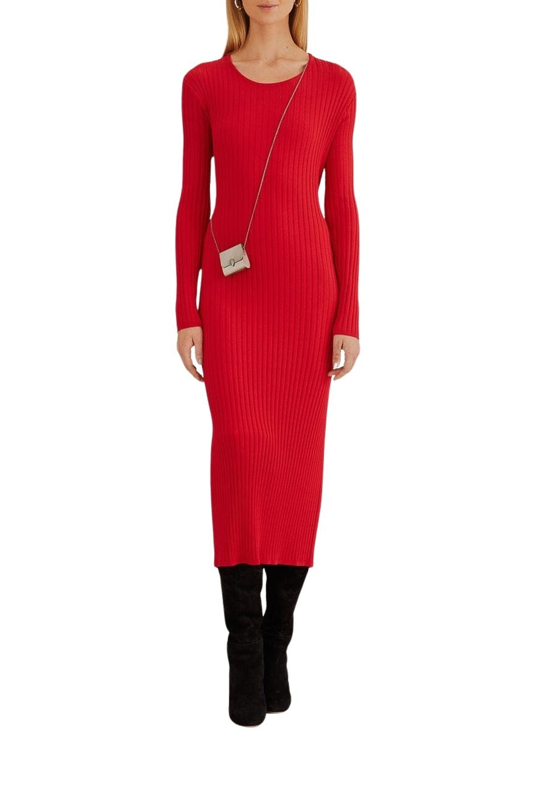 Robe midi en maille - Rouge