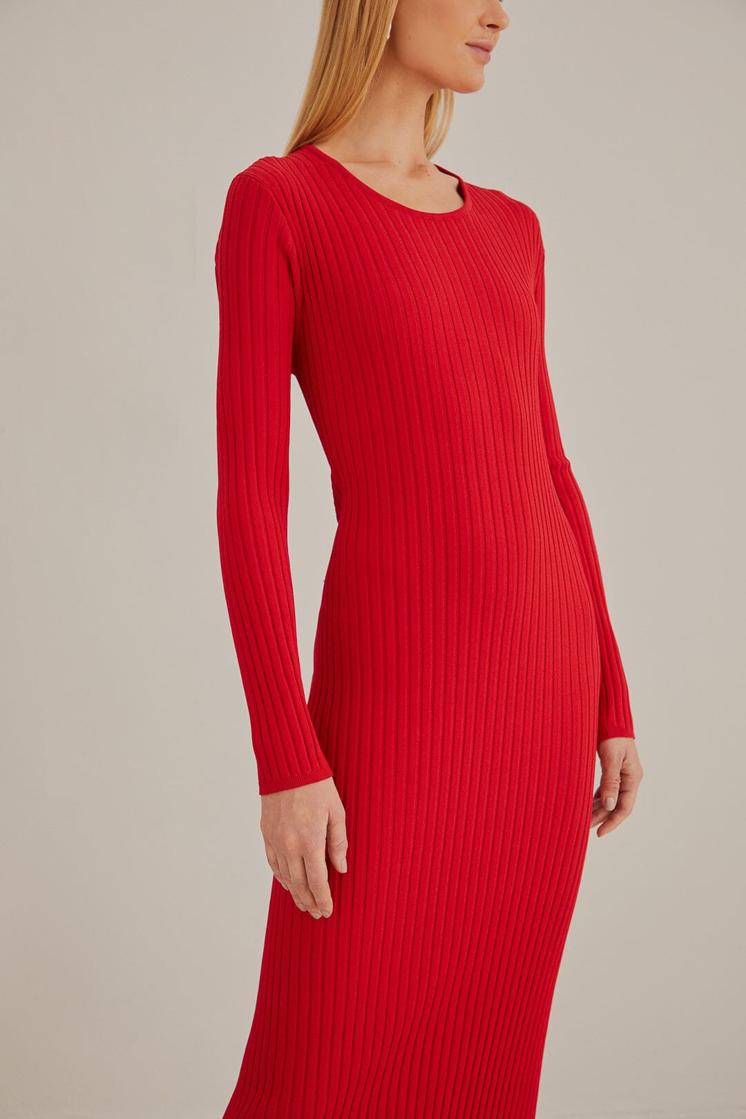 Robe midi en maille - Rouge
