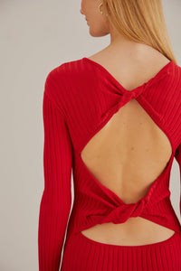 Robe midi en maille - Rouge