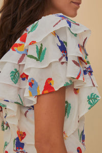 Blouse à manches courtes et brodés en coton - Blanc