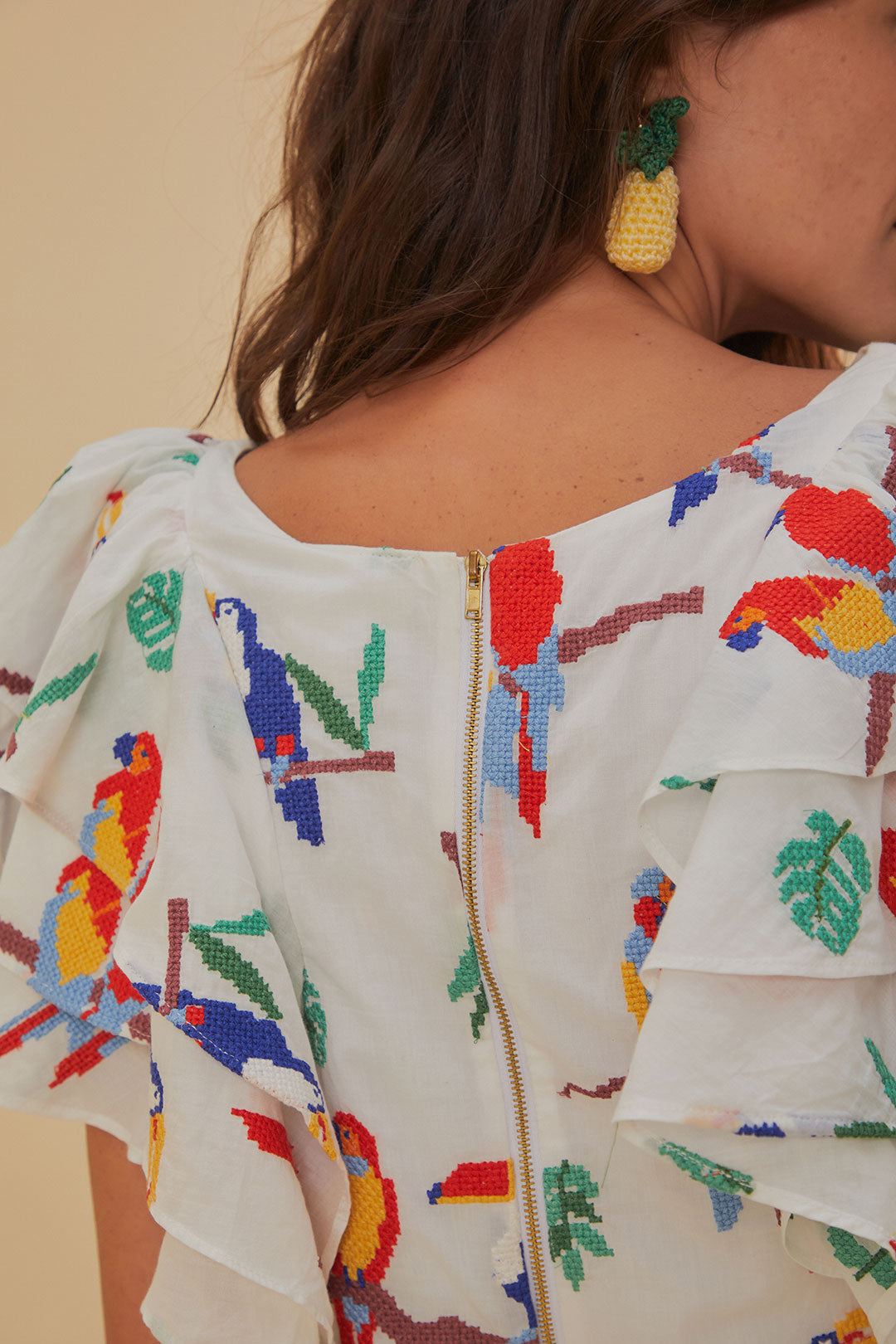 Blouse à manches courtes et brodés en coton - Blanc