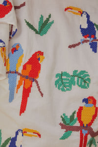 Blouse à manches courtes et brodés en coton - Blanc
