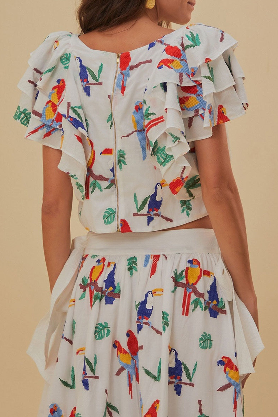 Blouse à manches courtes et brodés en coton - Blanc
