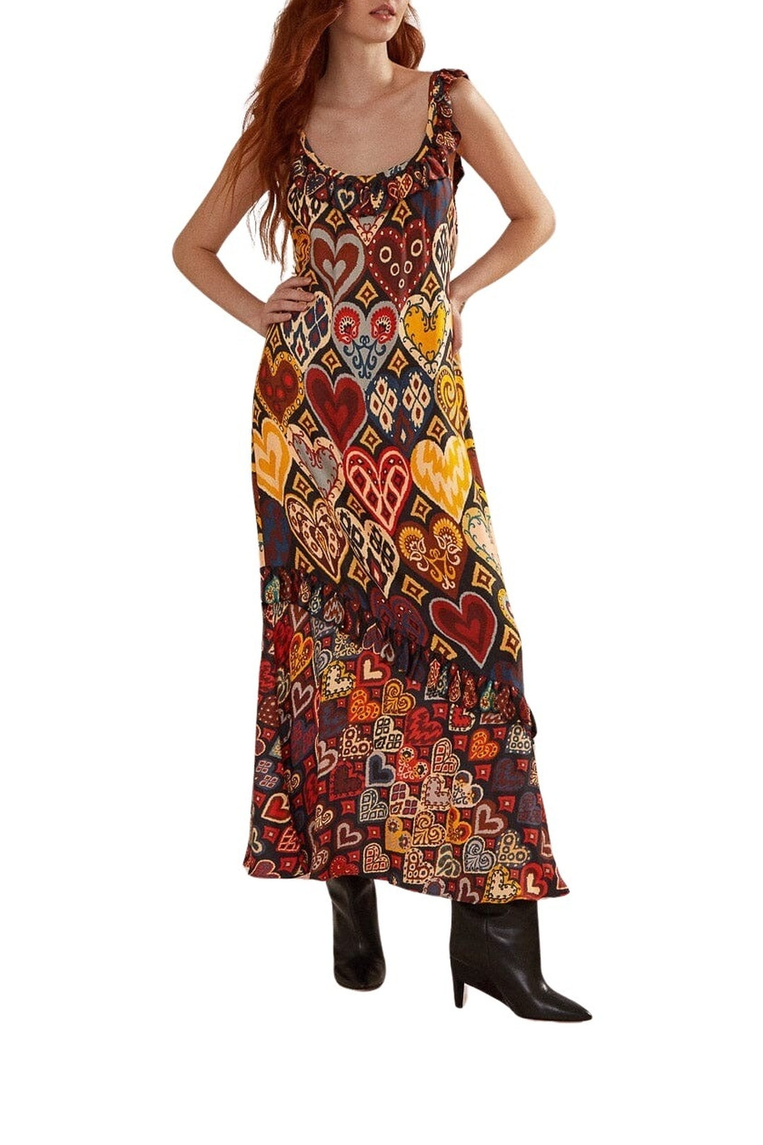 Robe longue à motifs de cœurs - Marron