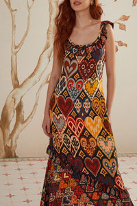 Robe longue à motifs de cœurs - Marron