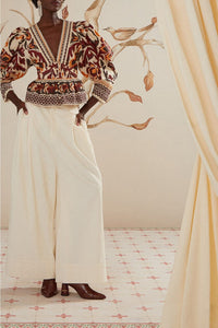 Blouse Toucans à manches bouffantes en coton - Beige