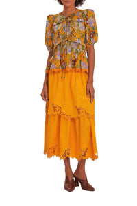 Blouse Capri à manches courtes et col V en coton - Orange