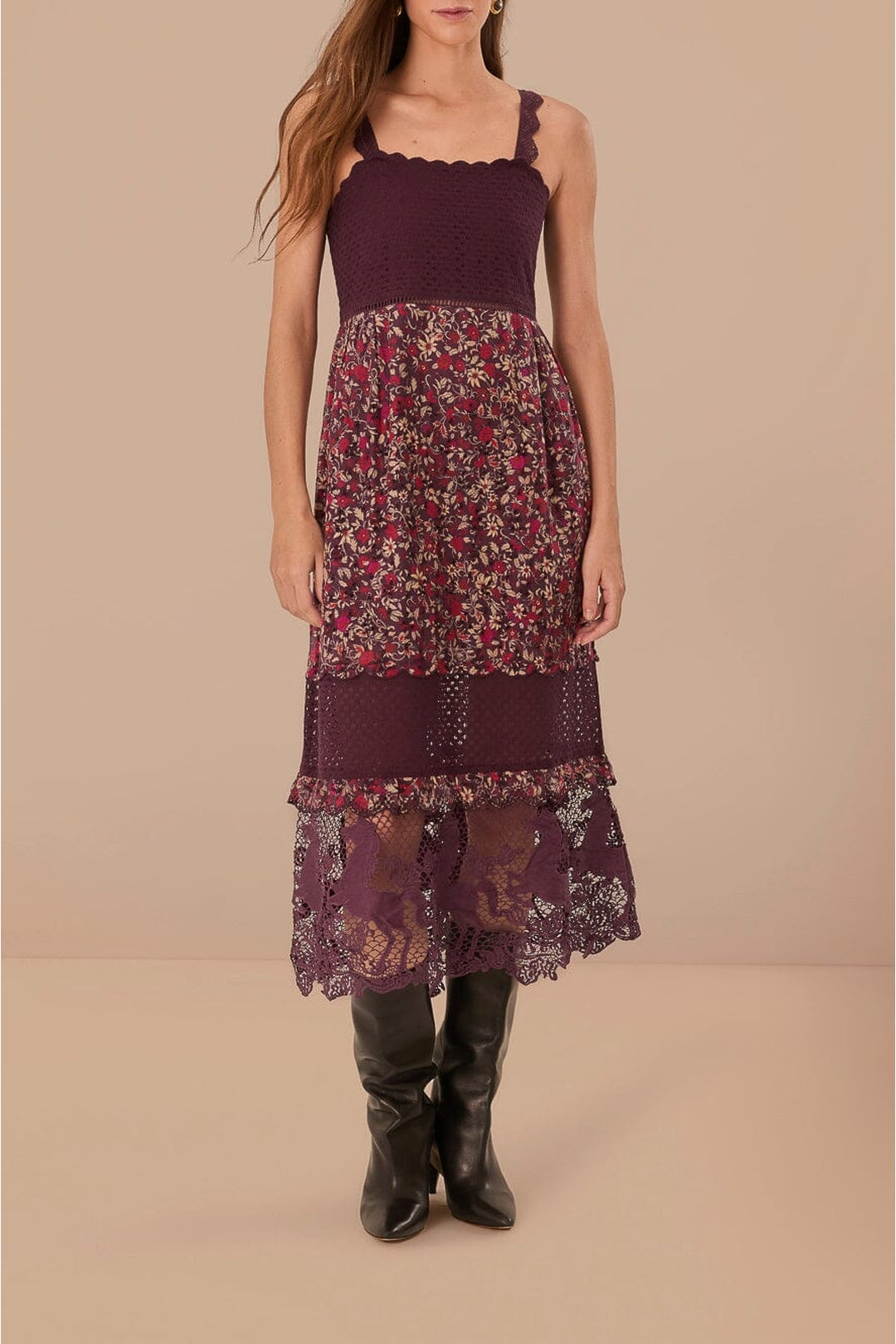 Robe midi Chelsea Garden en dentelle brodée en coton - Violet