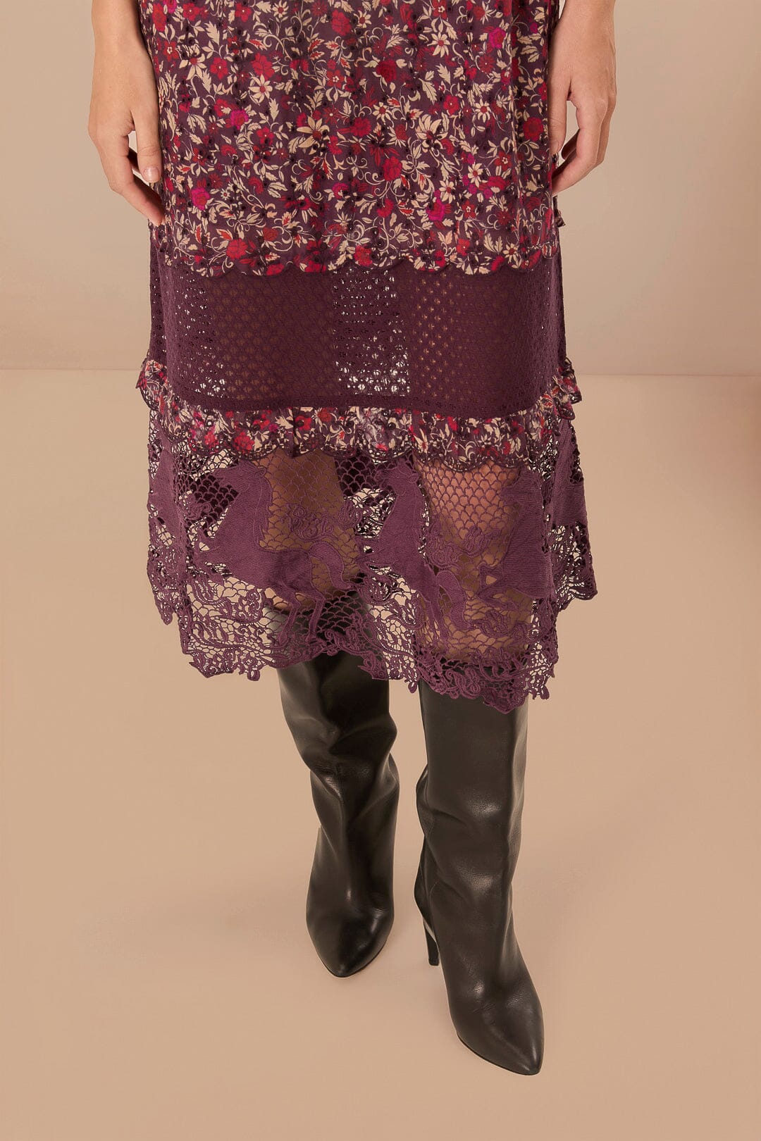 Robe midi Chelsea Garden en dentelle brodée en coton - Violet
