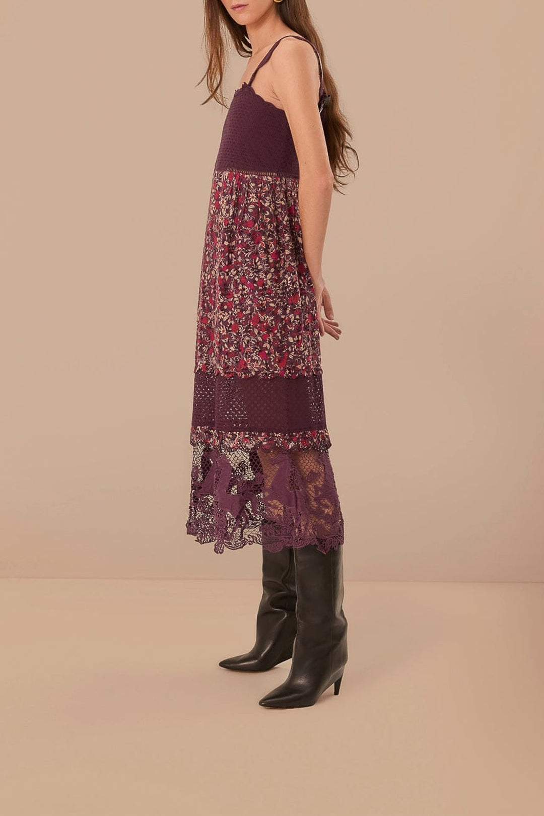 Robe midi Chelsea Garden en dentelle brodée en coton - Violet