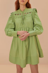 Robe courte à empiècement ouvert en coton - Vert