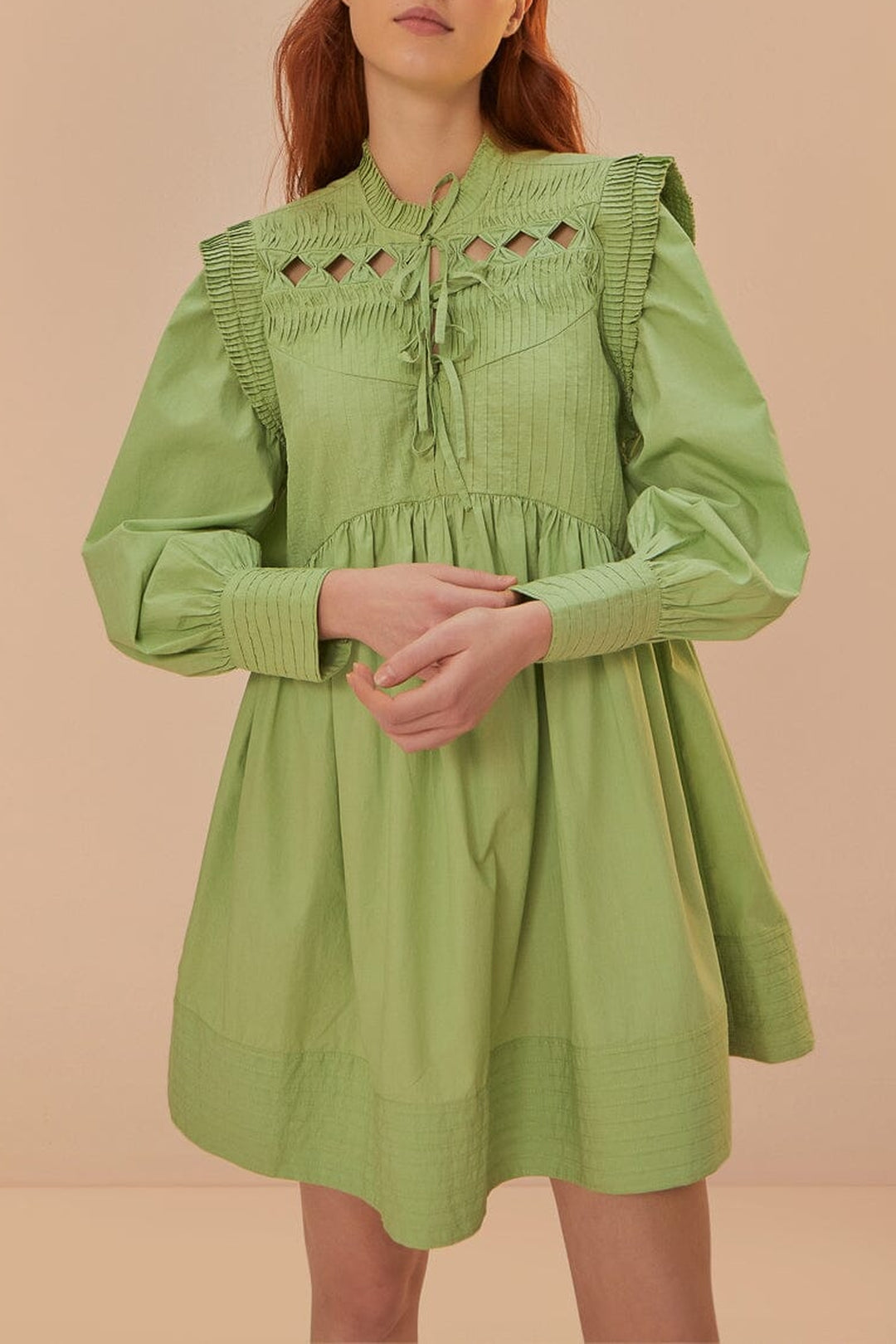 Robe courte à empiècement ouvert en coton - Vert