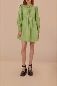 Robe courte à empiècement ouvert en coton - Vert