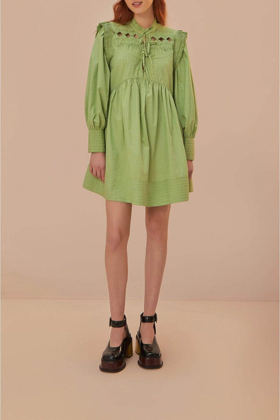 Robe courte à empiècement ouvert en coton - Vert
