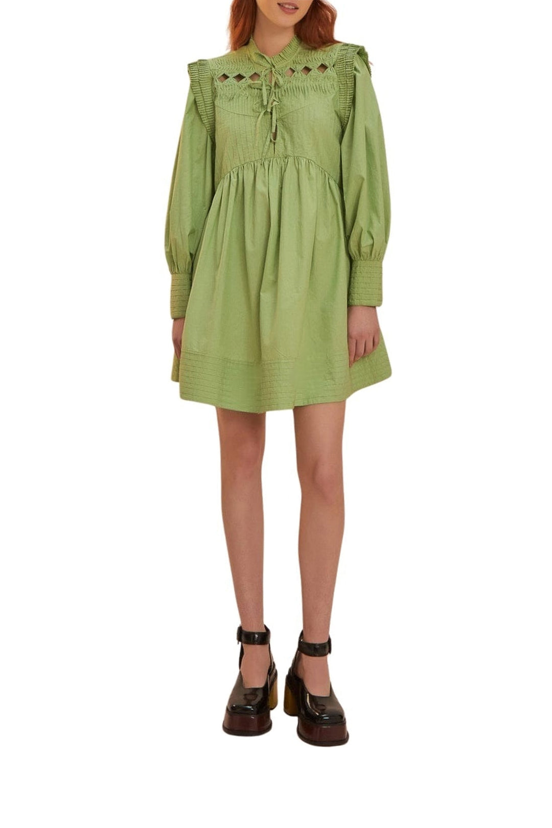 Robe courte à empiècement ouvert en coton - Vert