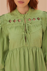 Robe courte à empiècement ouvert en coton - Vert