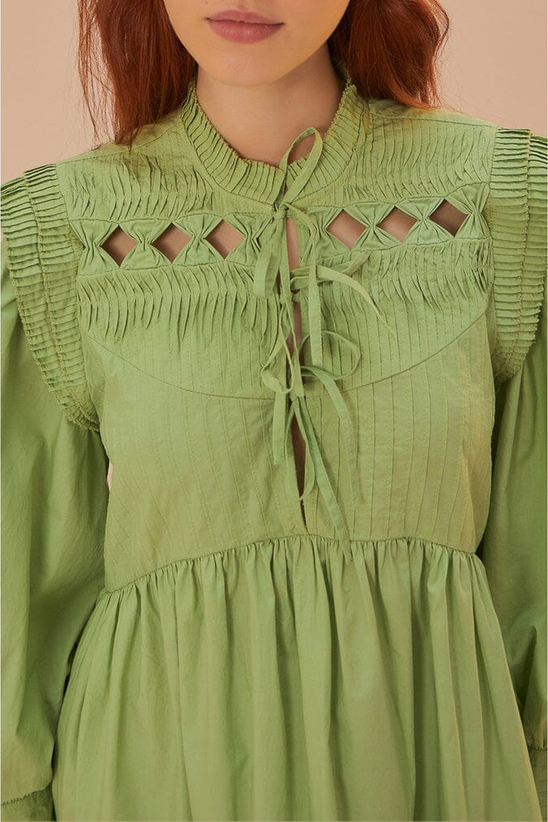 Robe courte à empiècement ouvert en coton - Vert