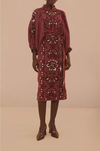 Robe midi Tooucans à manches longues en lin - Bordeaux