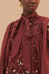Robe midi Tooucans à manches longues en lin - Bordeaux