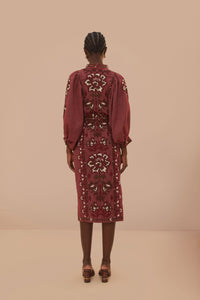 Robe midi Tooucans à manches longues en lin - Bordeaux