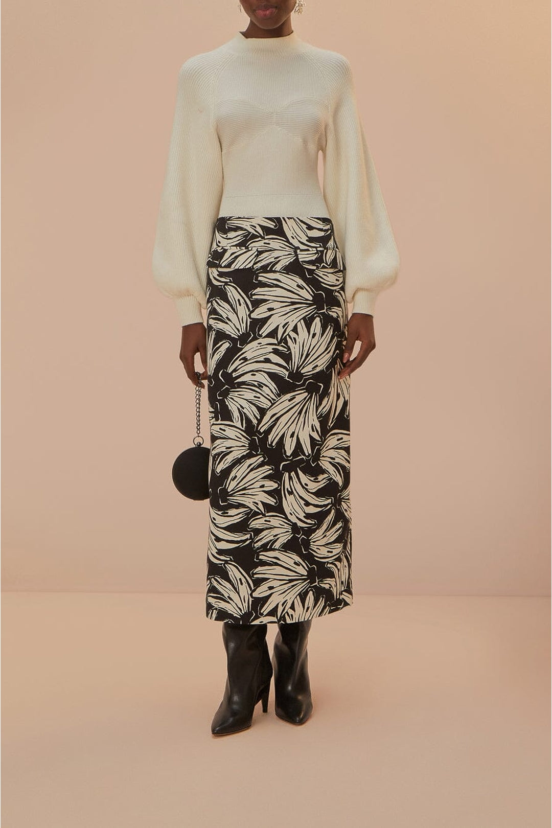 Jupe longue Bossa Banana taille basse à motif en coton - Noir