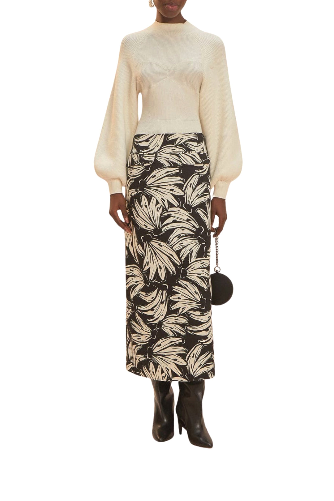 Jupe longue Bossa Banana taille basse à motif en coton - Noir