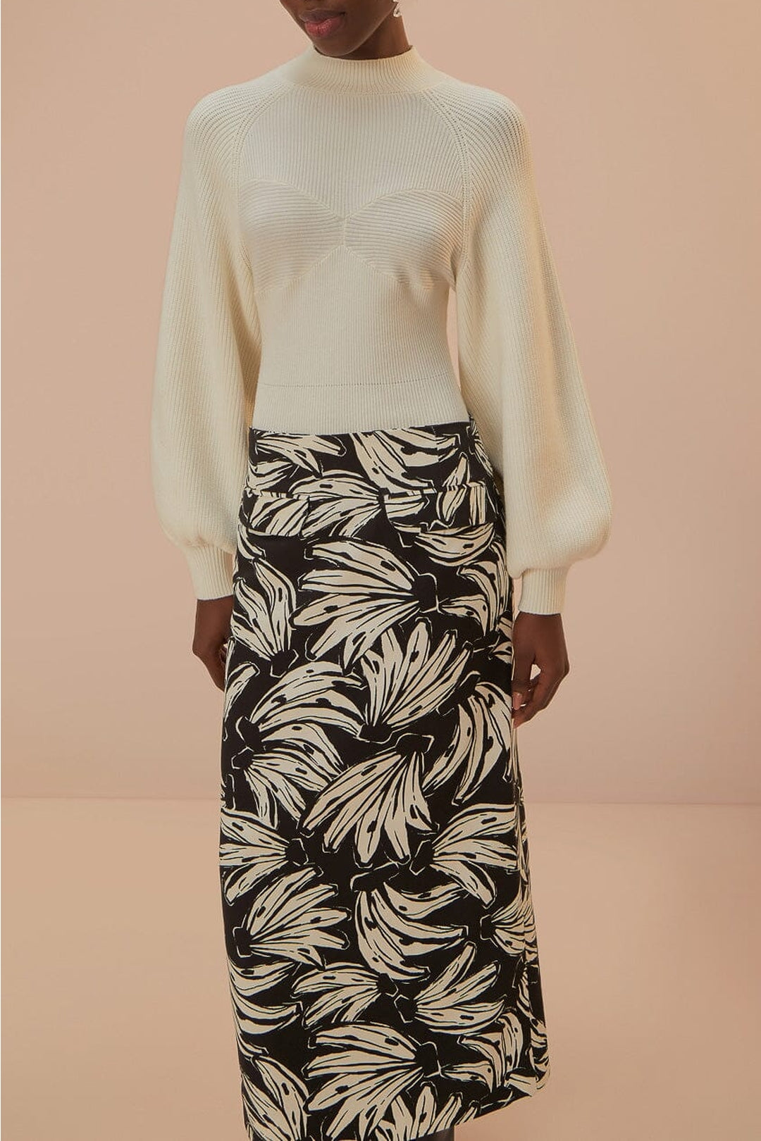 Jupe longue Bossa Banana taille basse à motif en coton - Noir