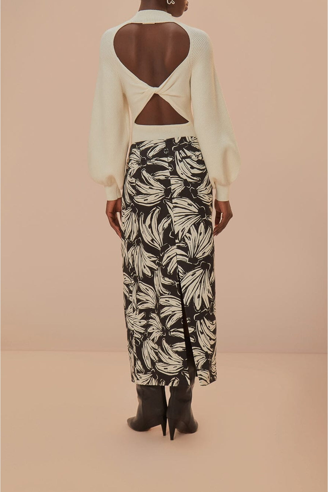 Jupe longue Bossa Banana taille basse à motif en coton - Noir